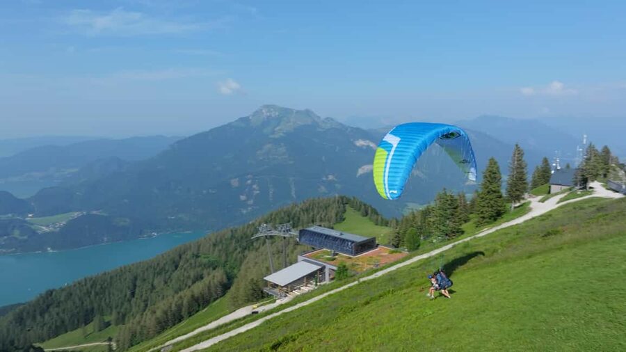 Paragliding Tandem in Salzkammergut / Sound of Music Flight - Entering Flugschule Salzkammergut, right by the cable car